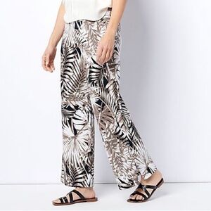 Denim & Co. Size XS Tall Beach Printed Jersey Pants Taupe Palm